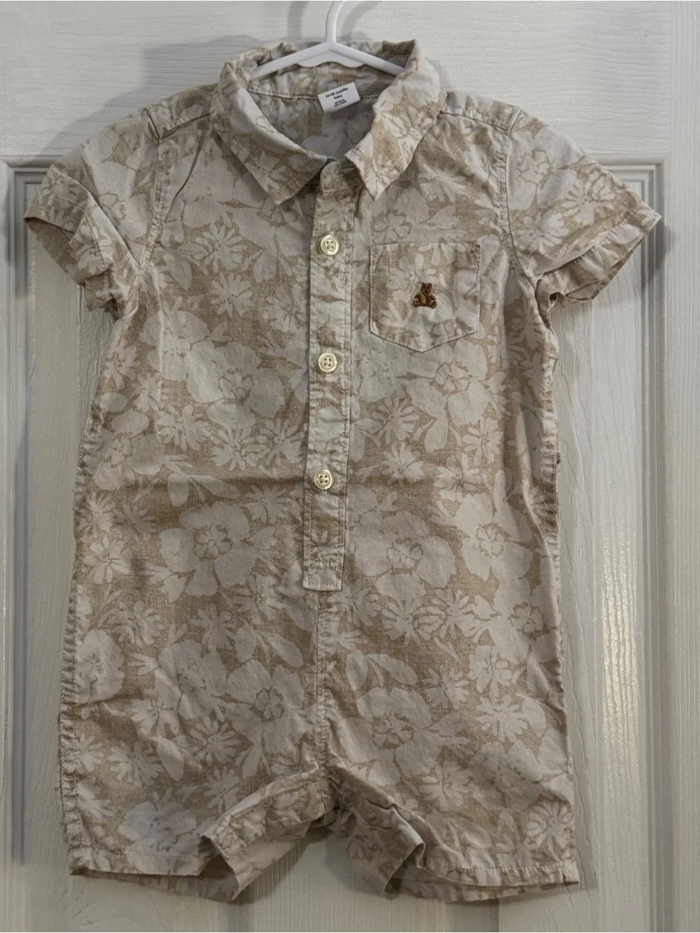 Baby Boy Gap Beige Floral Short Sleeve Romper 100% Cotton